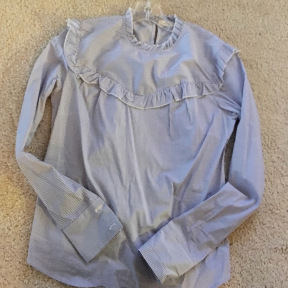Blue/white striped ruffle top, size xs/s